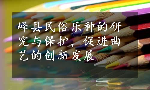 峄县民俗乐种的研究与保护，促进曲艺的创新发展