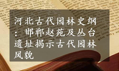 河北古代园林史纲：邯郸赵苑及丛台遗址揭示古代园林风貌