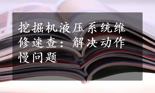 挖掘机液压系统维修速查：解决动作慢问题