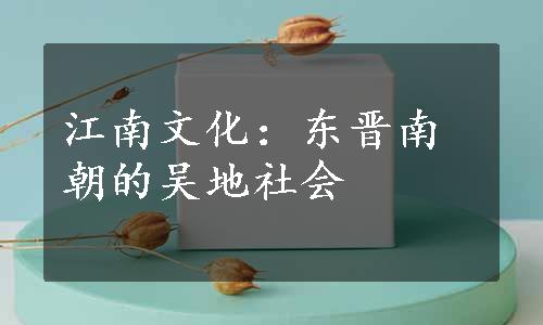 江南文化：东晋南朝的吴地社会