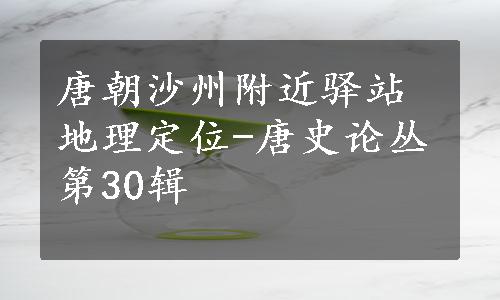 唐朝沙州附近驿站地理定位-唐史论丛第30辑