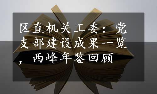 区直机关工委：党支部建设成果一览，西峰年鉴回顾