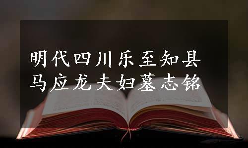 明代四川乐至知县马应龙夫妇墓志铭