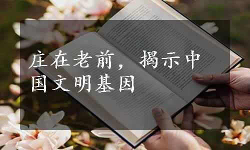 庄在老前，揭示中国文明基因