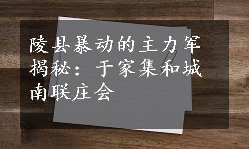 陵县暴动的主力军揭秘：于家集和城南联庄会