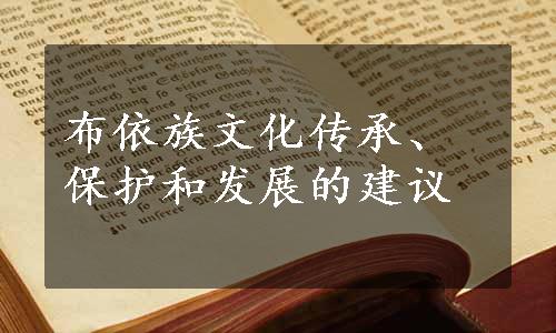 布依族文化传承、保护和发展的建议