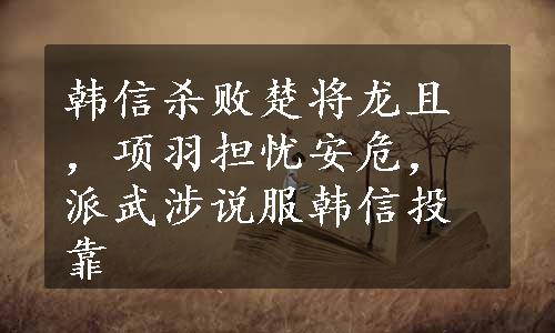 韩信杀败楚将龙且，项羽担忧安危，派武涉说服韩信投靠