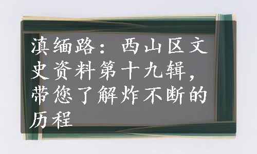 滇缅路：西山区文史资料第十九辑，带您了解炸不断的历程