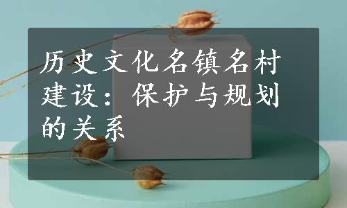 历史文化名镇名村建设：保护与规划的关系