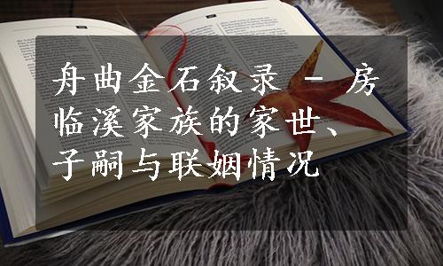 舟曲金石叙录 - 房临溪家族的家世、子嗣与联姻情况