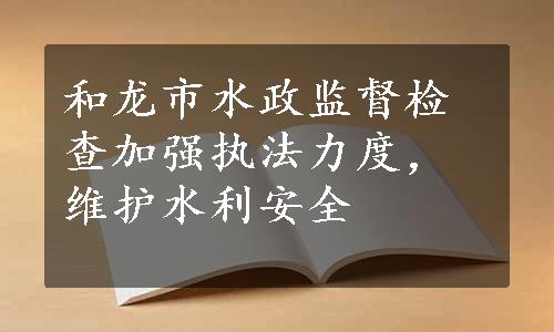 和龙市水政监督检查加强执法力度，维护水利安全