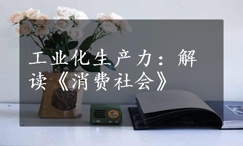 工业化生产力：解读《消费社会》