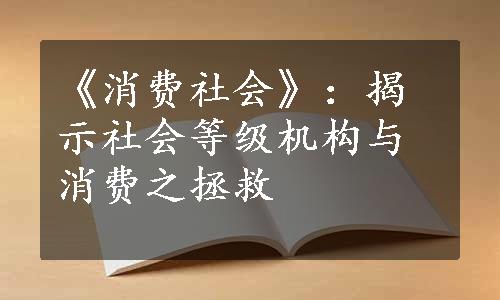 《消费社会》：揭示社会等级机构与消费之拯救