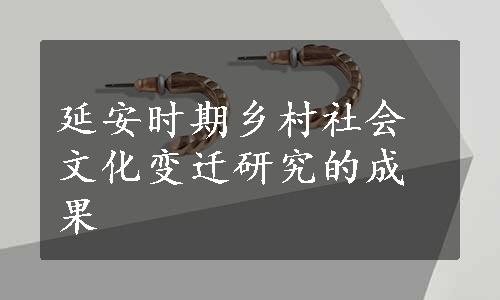 延安时期乡村社会文化变迁研究的成果