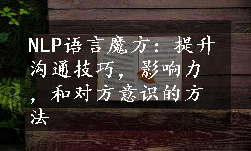 NLP语言魔方：提升沟通技巧，影响力，和对方意识的方法