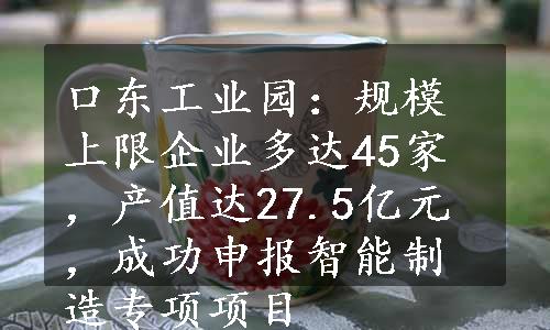 口东工业园：规模上限企业多达45家，产值达27.5亿元，成功申报智能制造专项项目