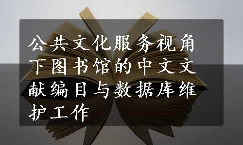 公共文化服务视角下图书馆的中文文献编目与数据库维护工作