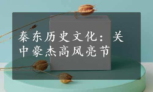 秦东历史文化：关中豪杰高风亮节