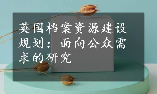 英国档案资源建设规划：面向公众需求的研究