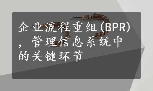 企业流程重组(BPR)，管理信息系统中的关键环节