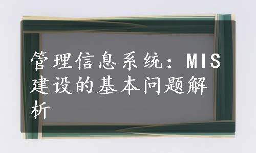 管理信息系统：MIS建设的基本问题解析