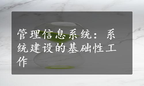 管理信息系统：系统建设的基础性工作