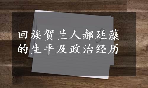 回族贺兰人郝廷藻的生平及政治经历