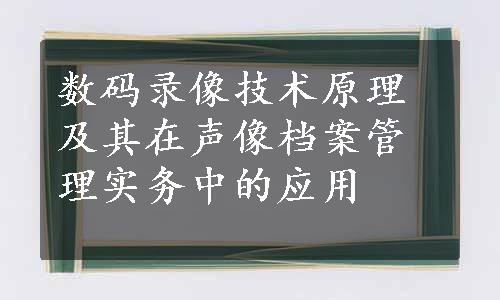 数码录像技术原理及其在声像档案管理实务中的应用