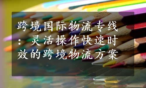 跨境国际物流专线：灵活操作快速时效的跨境物流方案