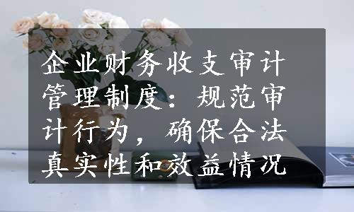 企业财务收支审计管理制度：规范审计行为，确保合法真实性和效益情况