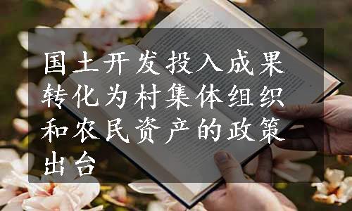 国土开发投入成果转化为村集体组织和农民资产的政策出台