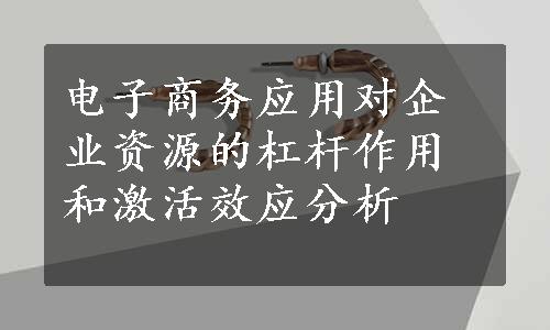 电子商务应用对企业资源的杠杆作用和激活效应分析