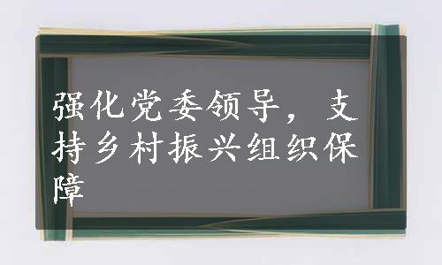 强化党委领导，支持乡村振兴组织保障