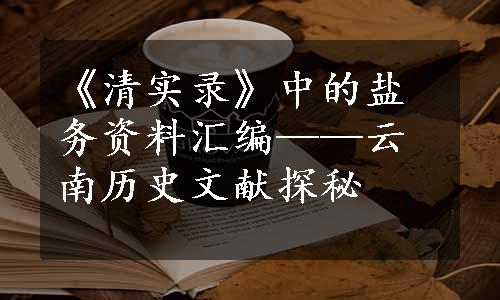 《清实录》中的盐务资料汇编——云南历史文献探秘