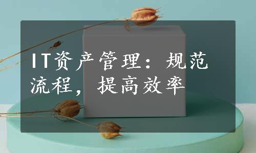 IT资产管理：规范流程，提高效率