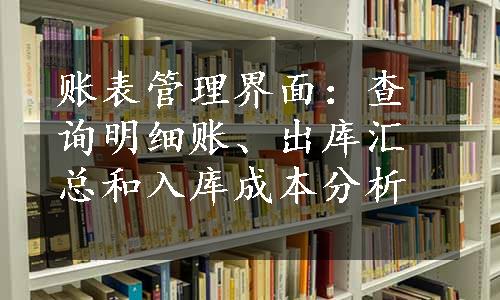 账表管理界面：查询明细账、出库汇总和入库成本分析