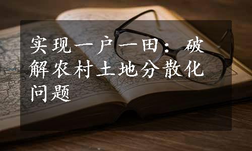 实现一户一田：破解农村土地分散化问题