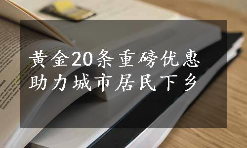 黄金20条重磅优惠助力城市居民下乡