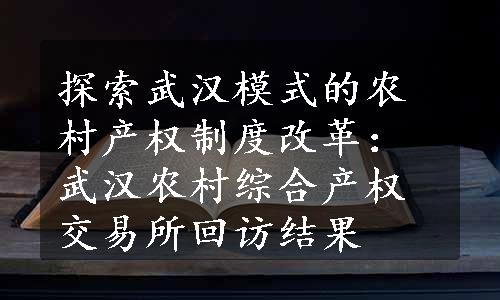 探索武汉模式的农村产权制度改革：武汉农村综合产权交易所回访结果