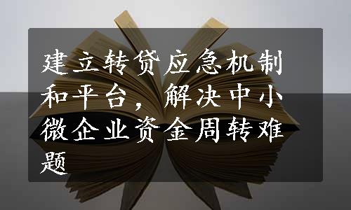 建立转贷应急机制和平台，解决中小微企业资金周转难题