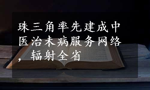 珠三角率先建成中医治未病服务网络，辐射全省