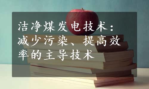 洁净煤发电技术：减少污染、提高效率的主导技术