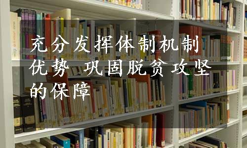 充分发挥体制机制优势 巩固脱贫攻坚的保障