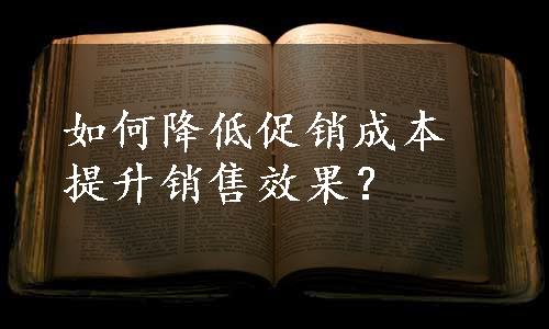 如何降低促销成本提升销售效果？