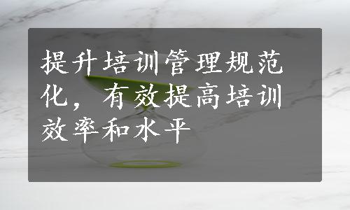 提升培训管理规范化，有效提高培训效率和水平