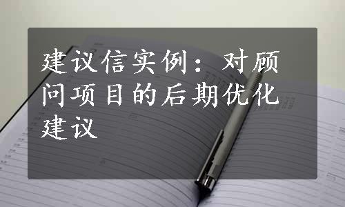 建议信实例：对顾问项目的后期优化建议