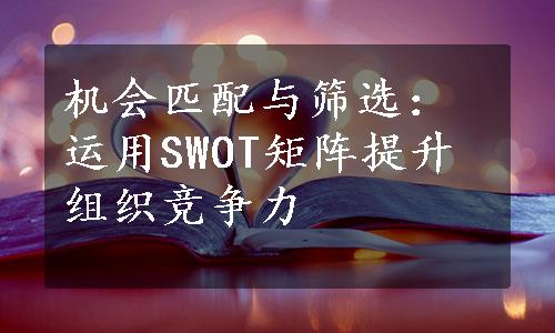 机会匹配与筛选：运用SWOT矩阵提升组织竞争力