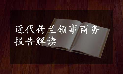 近代荷兰领事商务报告解读