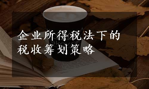 企业所得税法下的税收筹划策略