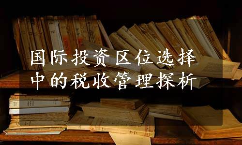 国际投资区位选择中的税收管理探析